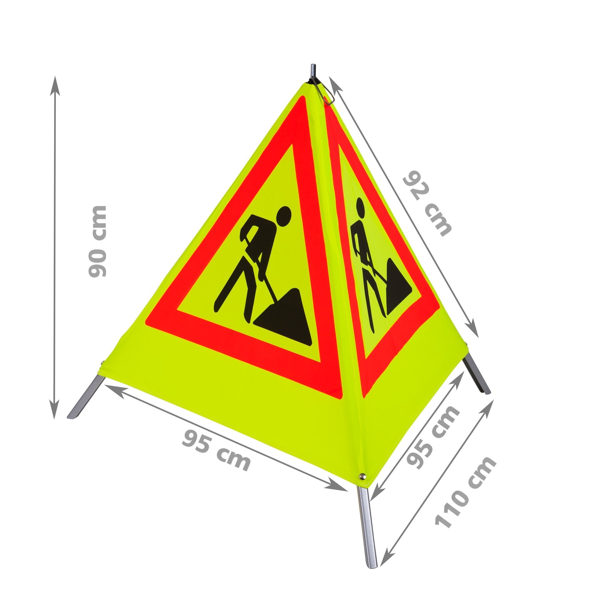 NESTLE Warnpyramide 90 cm, Schaufelmann (VZ123) gelb retroreflektierend, mit Feder NESTLE Warnpyramide 90 cm, Schaufelmann (VZ123) gelb retroreflektierend, mit Feder